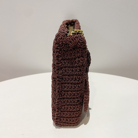 Vintage 40s Brown Corde Box Shaped Clutch w/Key Chain and Large Circular Tassel - Picture 10 of 13